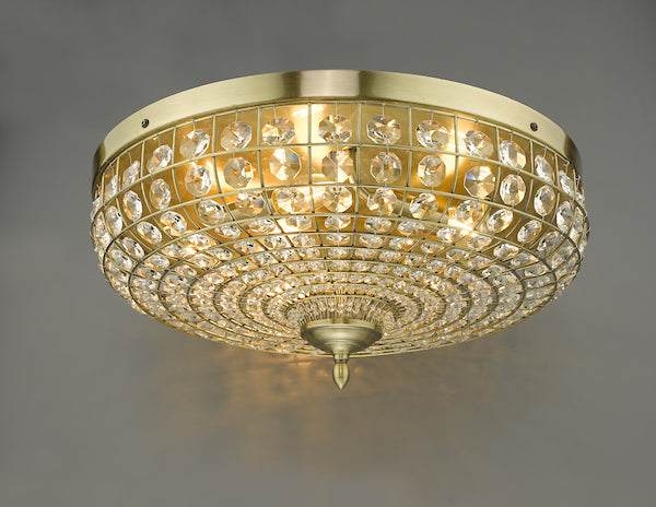 Dar Asmara 5 Light Flush Antique Brass Crystal – from Amos Lighting + Home