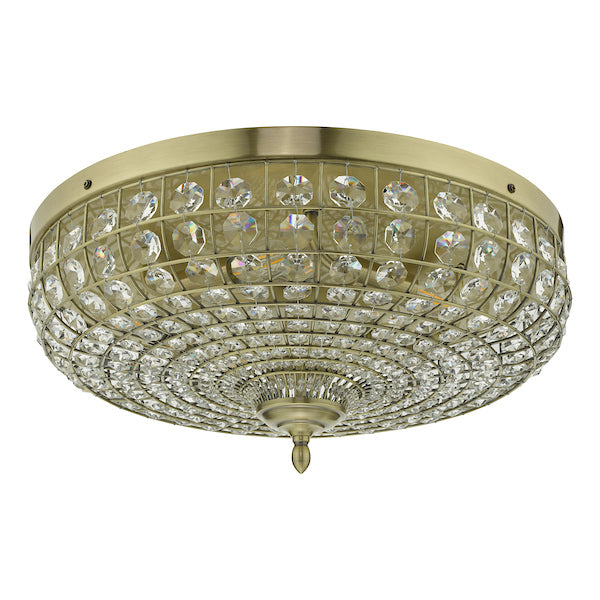 Dar Asmara 5 Light Flush Antique Brass Crystal – from Amos Lighting + Home