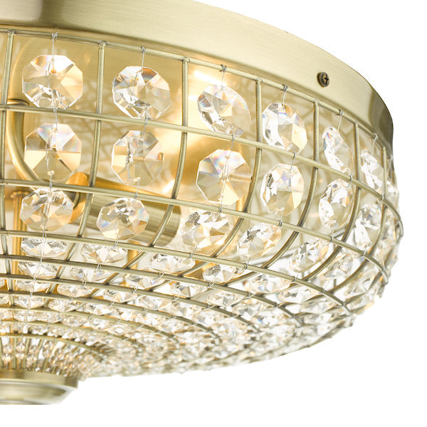 Dar Asmara 5 Light Flush Antique Brass Crystal – from Amos Lighting + Home