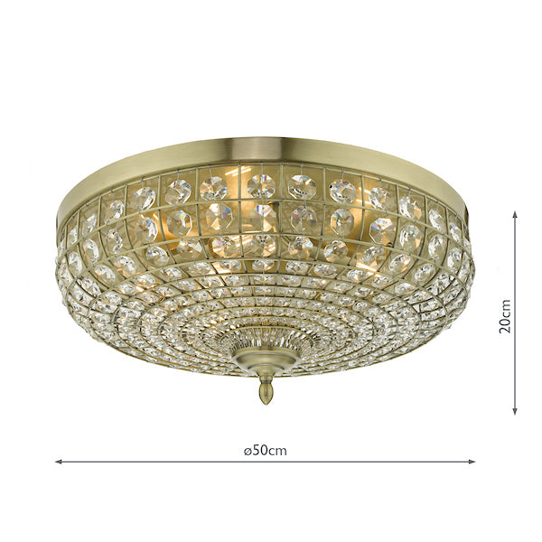 Dar Asmara 5 Light Flush Antique Brass Crystal – from Amos Lighting + Home