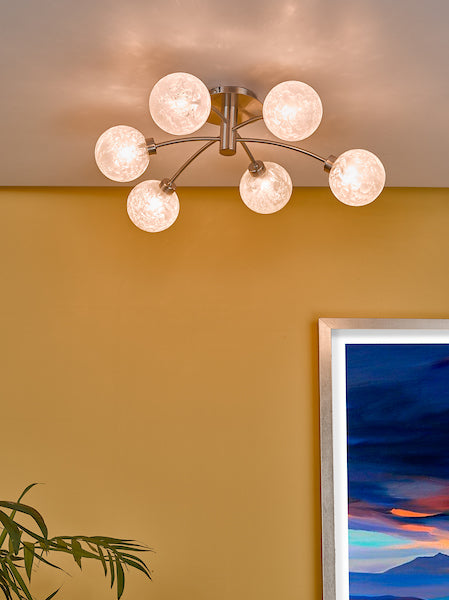 Dar Avari 6lt Semi-Flush Satin Nickel & Frosted Glass – from Amos Lighting + Home
