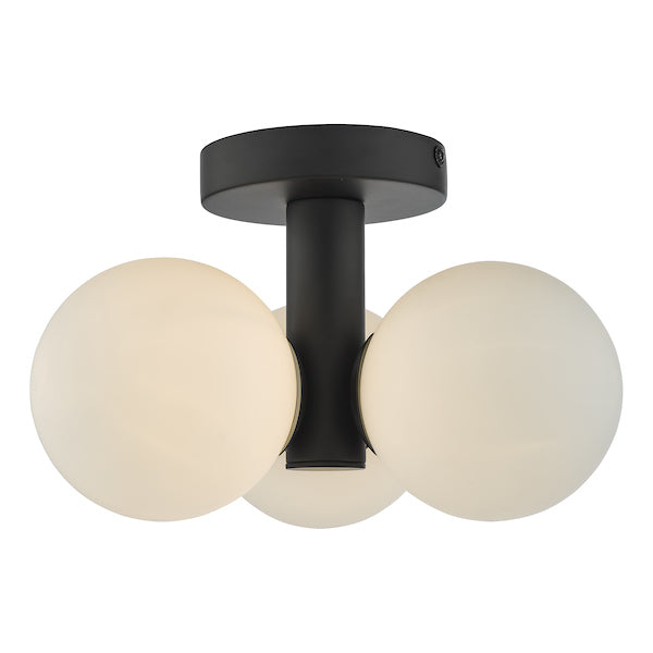 Dar Blake Bathroom Matt Black Opal Glass Ceiling Light IP44 – from Amos Lighting + Home