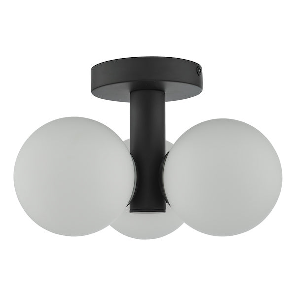 Dar Blake Bathroom Matt Black Opal Glass Ceiling Light IP44 – from Amos Lighting + Home