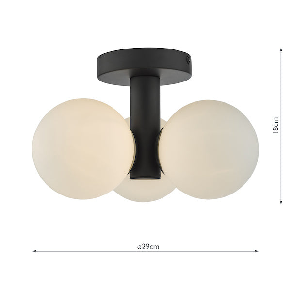 Dar Blake Bathroom Matt Black Opal Glass Ceiling Light IP44 – from Amos Lighting + Home