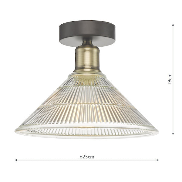 Dar Boyd Flush Light Antique Brass and Prismatic Glass – from Amos Lighting + Home