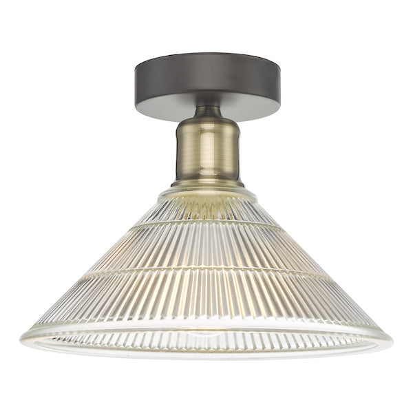 Dar Boyd Flush Light Antique Brass and Prismatic Glass – from Amos Lighting + Home