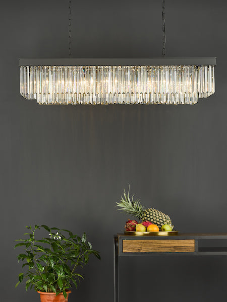 Dar Celeus 6 Light Bar Pendant Chandelier Anthracite & Crystal – from Amos Lighting + Home
