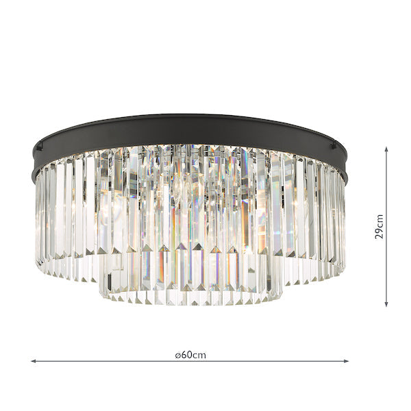 Dar Celeus 6 Light Flush Chandelier Anthracite & Crystal – from Amos Lighting + Home
