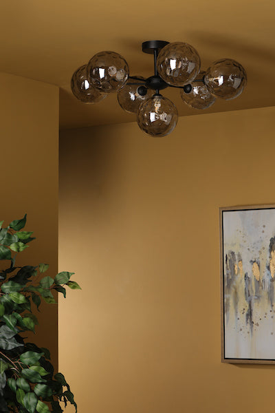 Dar Cohen 7lt Semi-Flush Matt Black & Smoked Glass – from Amos Lighting + Home