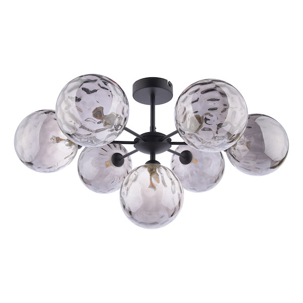 Dar Cohen 7lt Semi-Flush Matt Black & Smoked Glass – from Amos Lighting + Home