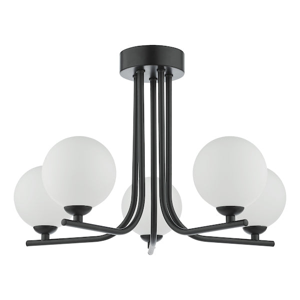 Dar Cradle 5 Light Semi Flush Matt Black Opal Glass – from Amos Lighting + Home