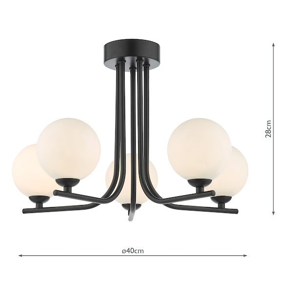 Dar Cradle 5 Light Semi Flush Matt Black Opal Glass – from Amos Lighting + Home