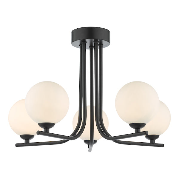 Dar Cradle 5 Light Semi Flush Matt Black Opal Glass – from Amos Lighting + Home
