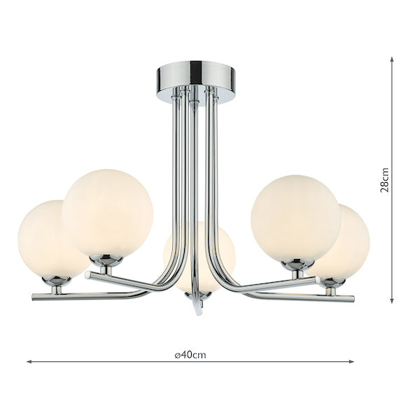 Dar Cradle 5 Light Semi Flush Polished Chrome Opal Glass – from Amos Lighting + Home