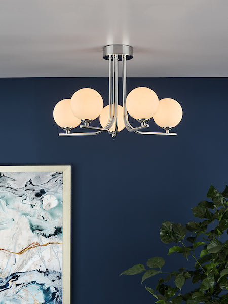 Dar Cradle 5 Light Semi Flush Polished Chrome Opal Glass – from Amos Lighting + Home