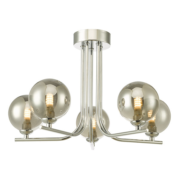 Dar Cradle 5 Light Semi Flush Polished Chrome Smoked Glass – from Amos Lighting + Home