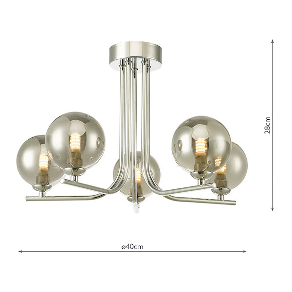 Dar Cradle 5 Light Semi Flush Polished Chrome Smoked Glass – from Amos Lighting + Home