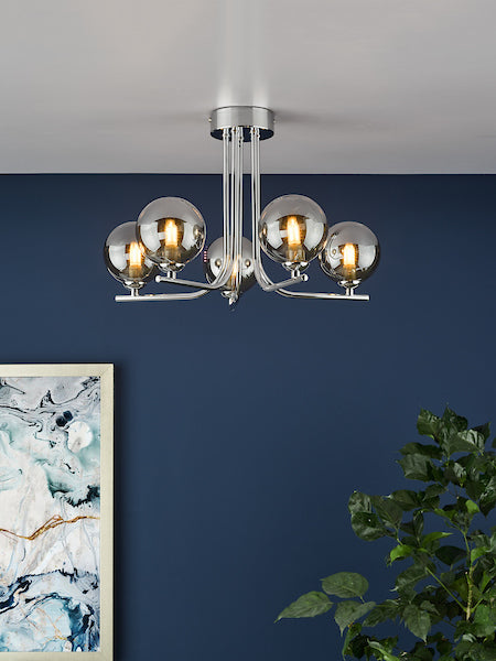 Dar Cradle 5 Light Semi Flush Polished Chrome Smoked Glass – from Amos Lighting + Home