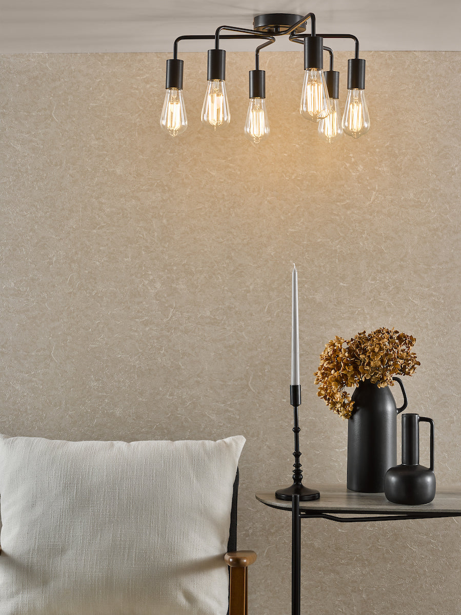 Dar Dena 6 Light Flush Matt Black – from Amos Lighting + Home