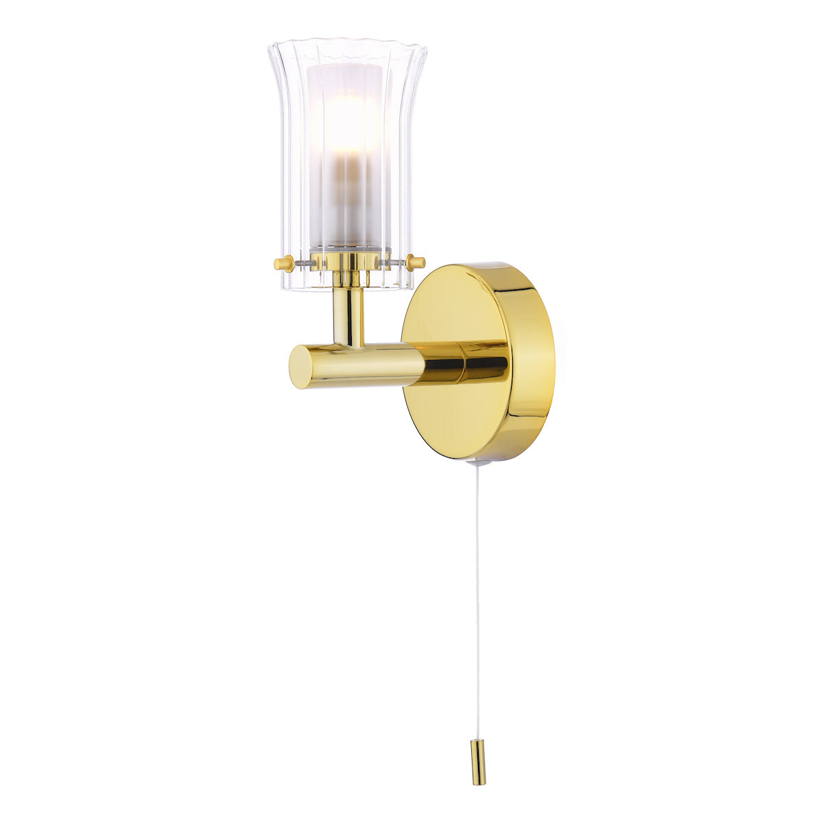 Dar Elba Bathroom Wall Light Polished Gold Glass IP44 – from Amos Lighting + Home