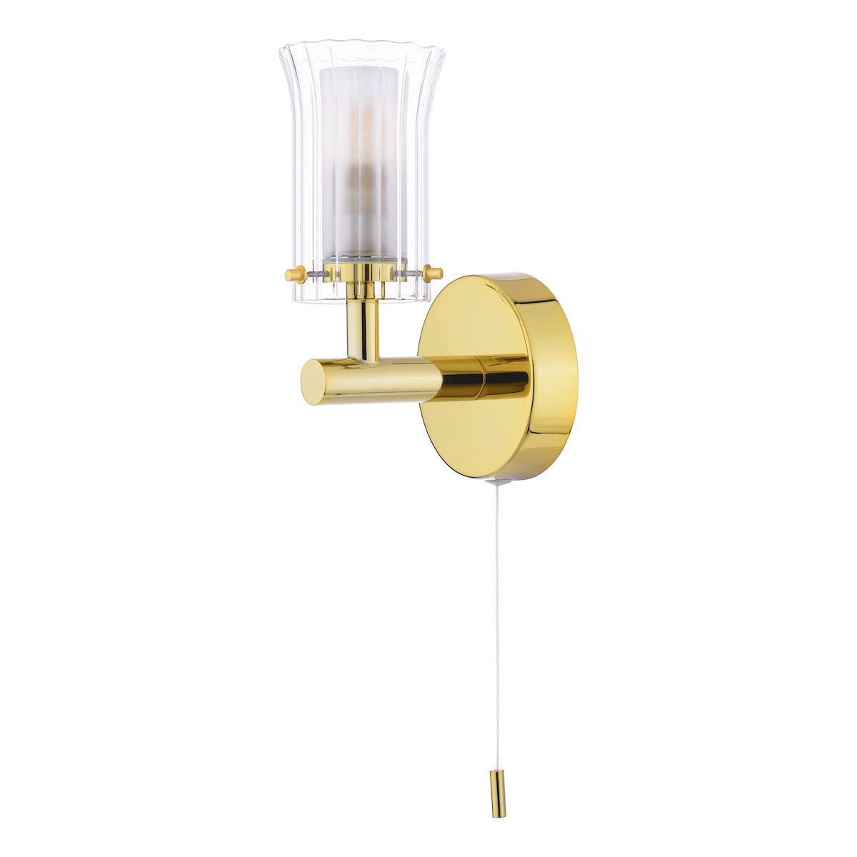 Dar Elba Bathroom Wall Light Polished Gold Glass IP44 – from Amos Lighting + Home