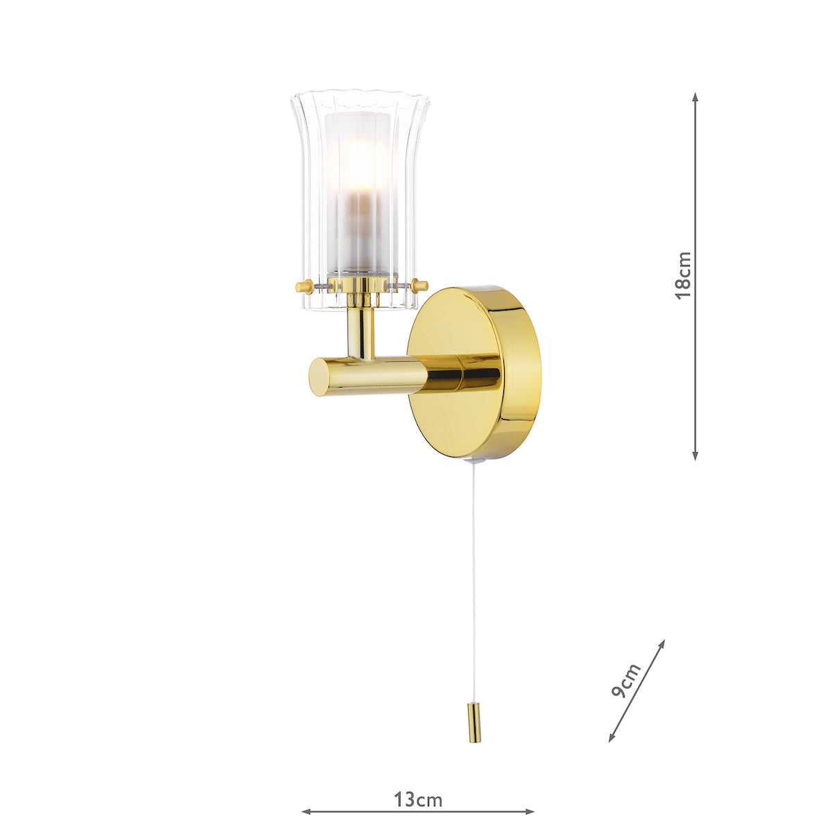 Dar Elba Bathroom Wall Light Polished Gold Glass IP44 – from Amos Lighting + Home