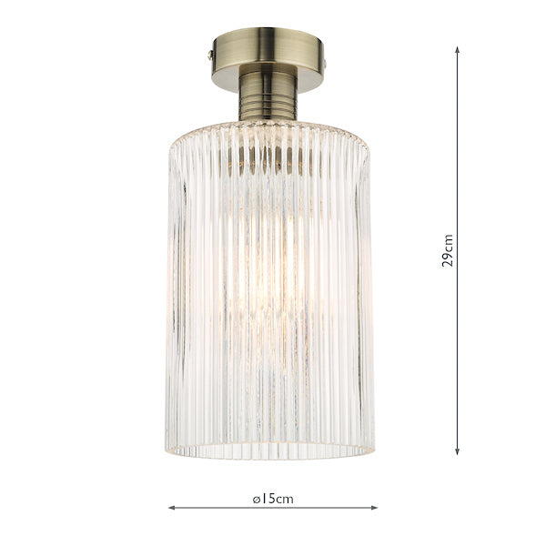 Dar Emerson Semi Flush Antique Brass & Cylinder Ribbed Glass – from Amos Lighting + Home