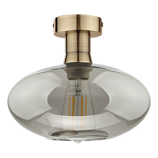 Dar Emerson Semi Flush Antique Brass & Oval Smoked Glass – from Amos Lighting + Home
