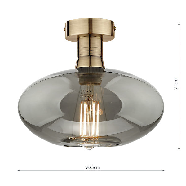 Dar Emerson Semi Flush Antique Brass & Oval Smoked Glass – from Amos Lighting + Home