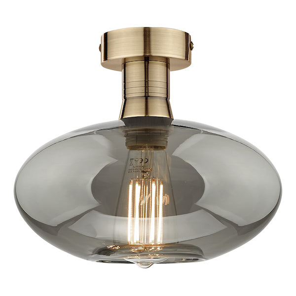 Dar Emerson Semi Flush Antique Brass & Oval Smoked Glass – from Amos Lighting + Home