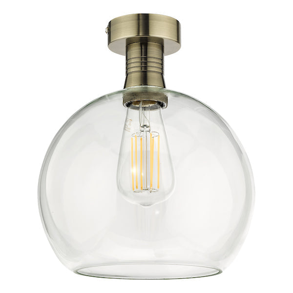 Dar Emerson Semi Flush Antique Brass & Round Clear Glass – from Amos Lighting + Home
