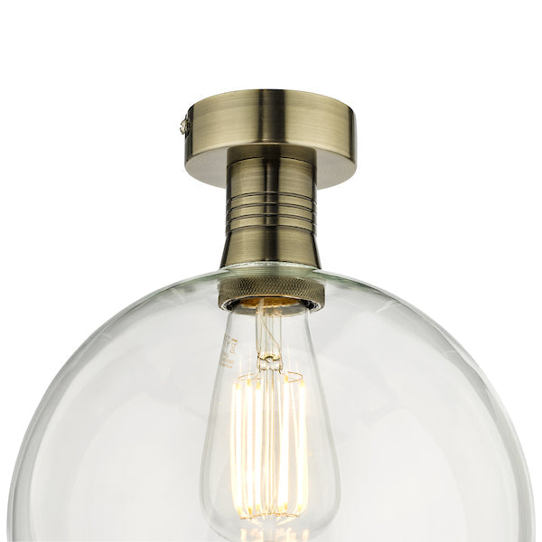 Dar Emerson Semi Flush Antique Brass & Round Clear Glass – from Amos Lighting + Home