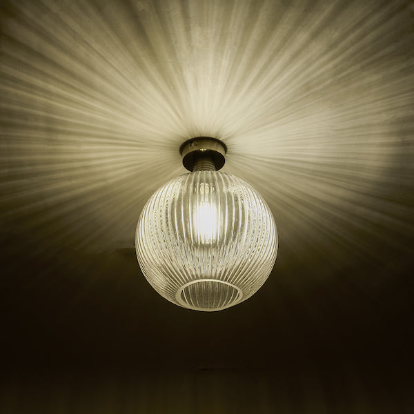 Dar Emerson Semi Flush Antique Brass & Round Ribbed Glass – from Amos Lighting + Home