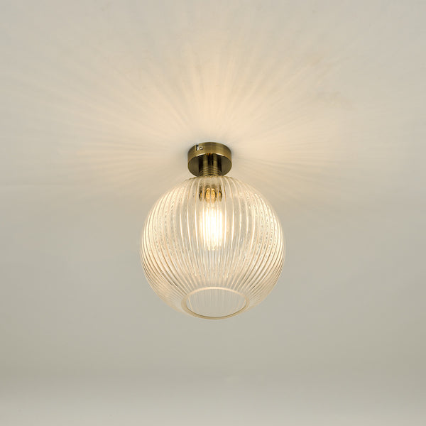 Dar Emerson Semi Flush Antique Brass & Round Ribbed Glass – from Amos Lighting + Home