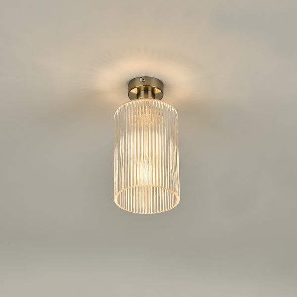 Dar Emerson Semi Flush Antique Chrome & Cylinder Ribbed Glass – from Amos Lighting + Home