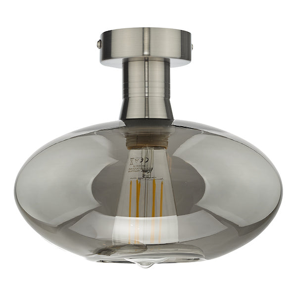 Dar Emerson Semi Flush Antique Chrome & Oval Smoked Glass – from Amos Lighting + Home