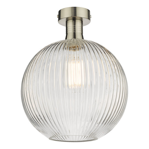 Dar Emerson Semi Flush Antique Chrome & Round Ribbed Glass – from Amos Lighting + Home