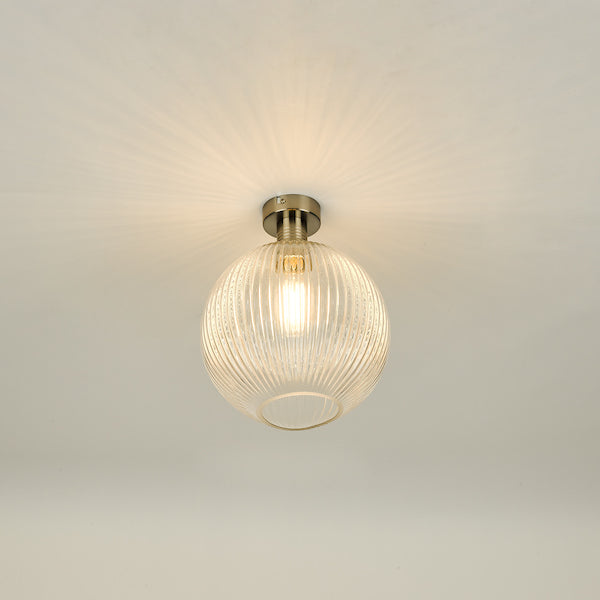 Dar Emerson Semi Flush Antique Chrome & Round Ribbed Glass – from Amos Lighting + Home