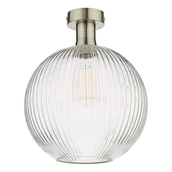 Dar Emerson Semi Flush Antique Chrome & Round Ribbed Glass – from Amos Lighting + Home