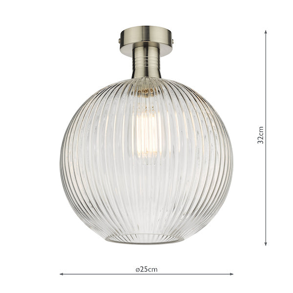 Dar Emerson Semi Flush Antique Chrome & Round Ribbed Glass – from Amos Lighting + Home