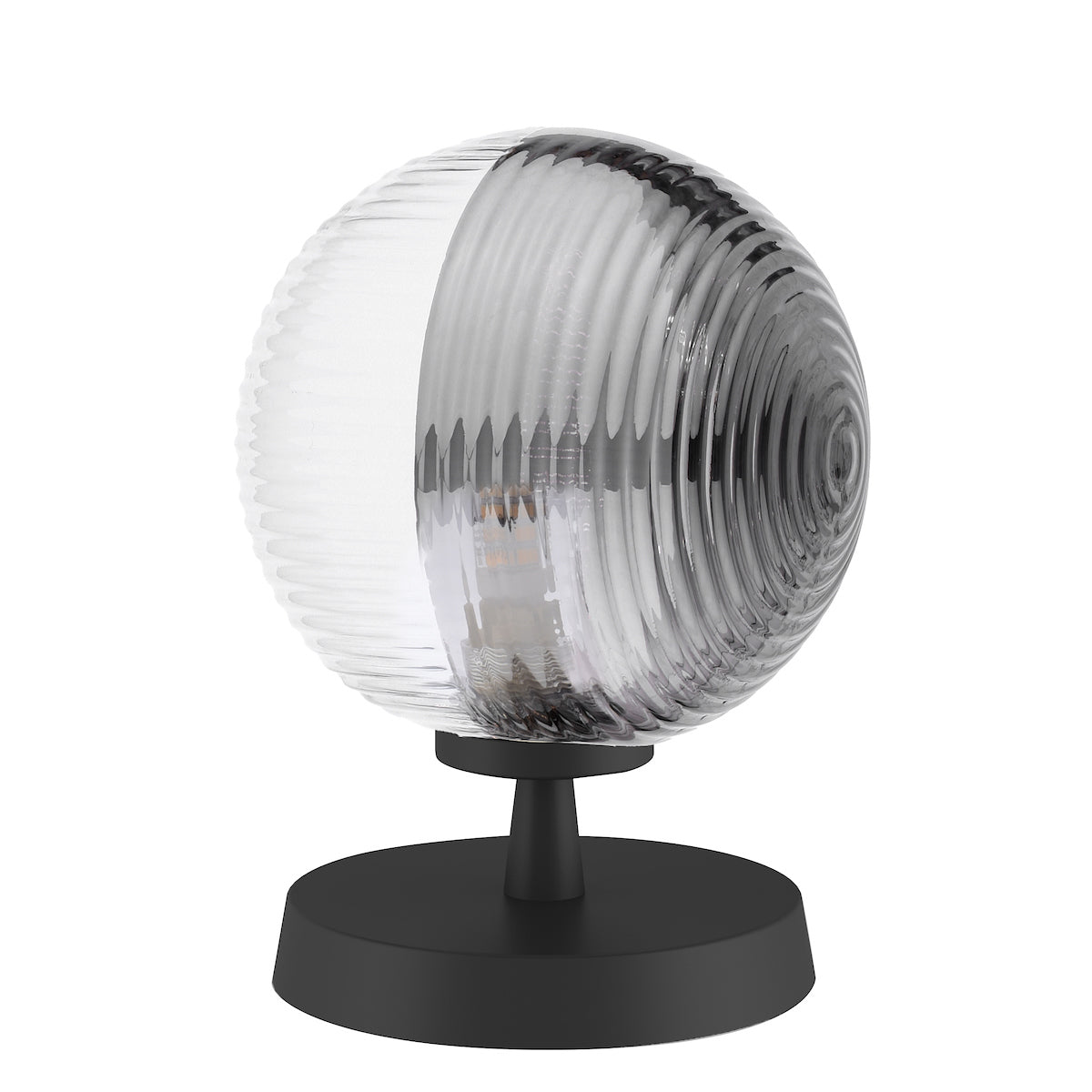 Dar Esben Table Lamp Matt Black & Smoked/Clear Ribbed Glass – from Amos Lighting + Home
