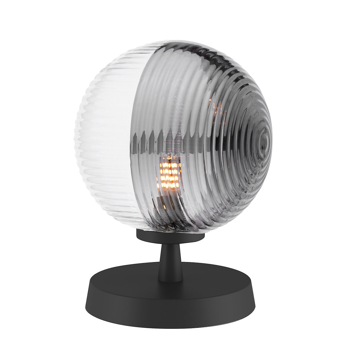 Dar Esben Table Lamp Matt Black & Smoked/Clear Ribbed Glass – from Amos Lighting + Home