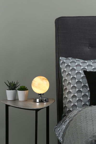 Dar Esben Touch Table Lamp Polished Chrome With Planet Glass – from Amos Lighting + Home