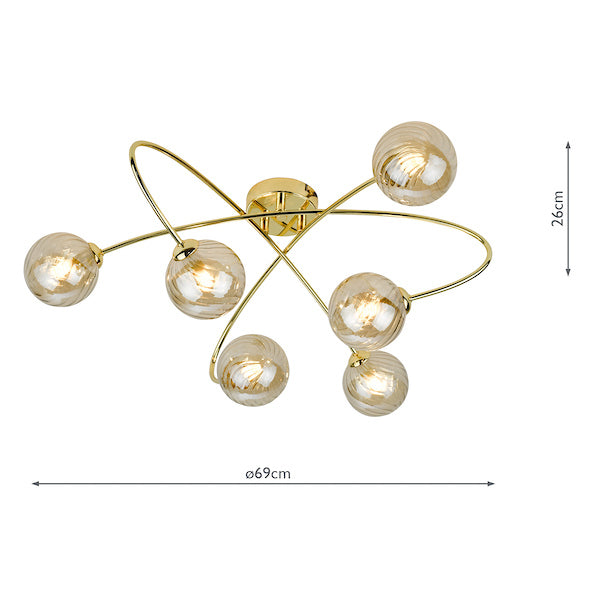 Dar Etta 6lt Semi Flush Ceiling Light Gold with Champagne Glass – from Amos Lighting + Home