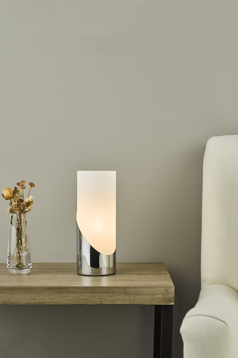 Dar Faris Touch Table Lamp Polished Chrome Opal Glass – from Amos Lighting + Home