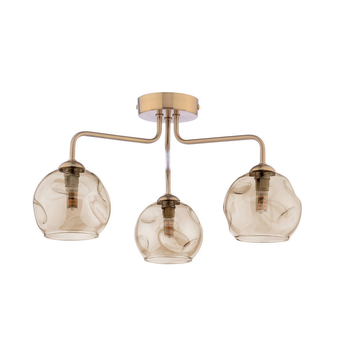 Dar Feya 3 Light Semi-Flush Antique Bronze & Champagne Dimpled Glass – from Amos Lighting + Home