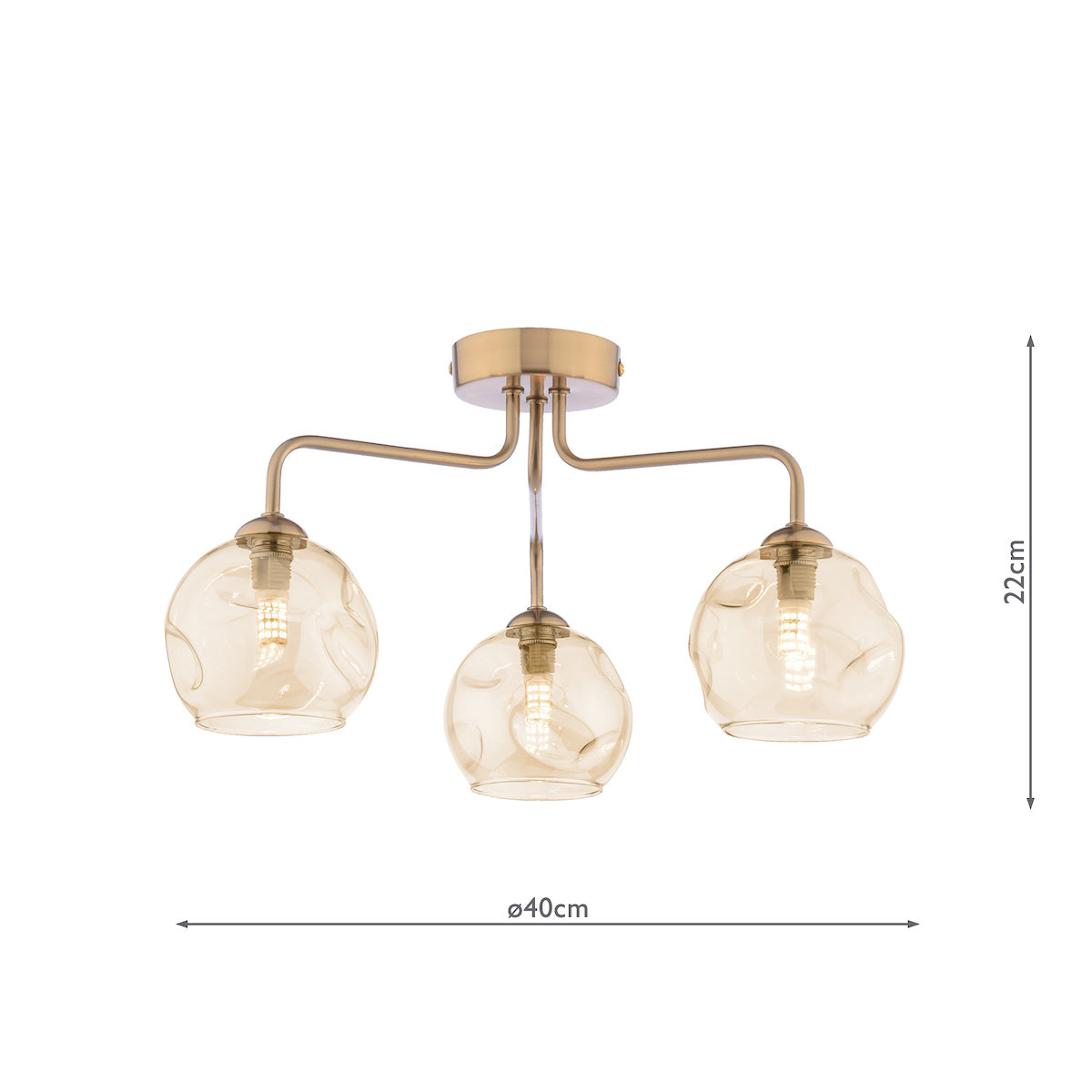 Dar Feya 3 Light Semi-Flush Antique Bronze & Champagne Dimpled Glass – from Amos Lighting + Home