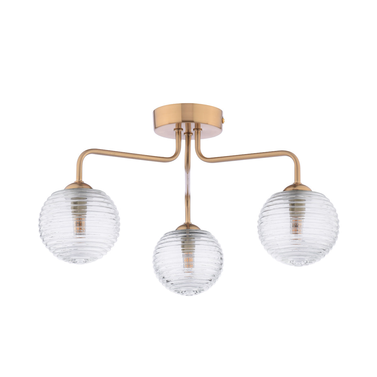 Dar Feya 3 Light Semi-Flush Antique Bronze & Ribbed Glass – from Amos Lighting + Home