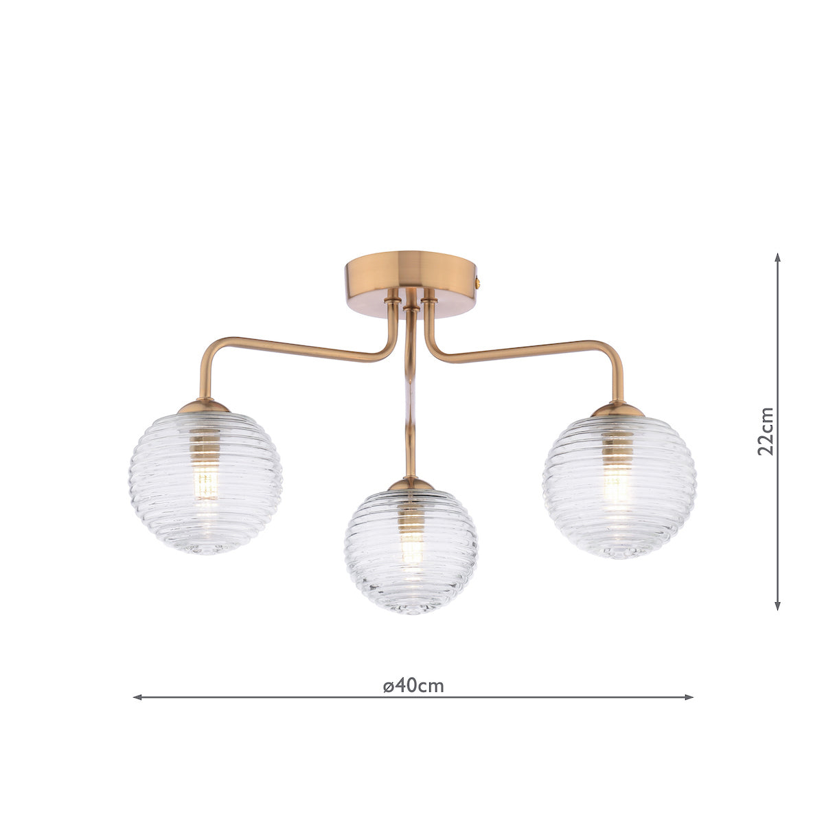 Dar Feya 3 Light Semi-Flush Antique Bronze & Ribbed Glass – from Amos Lighting + Home
