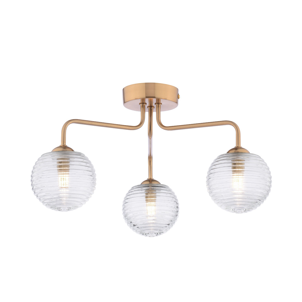 Dar Feya 3 Light Semi-Flush Antique Bronze & Ribbed Glass – from Amos Lighting + Home